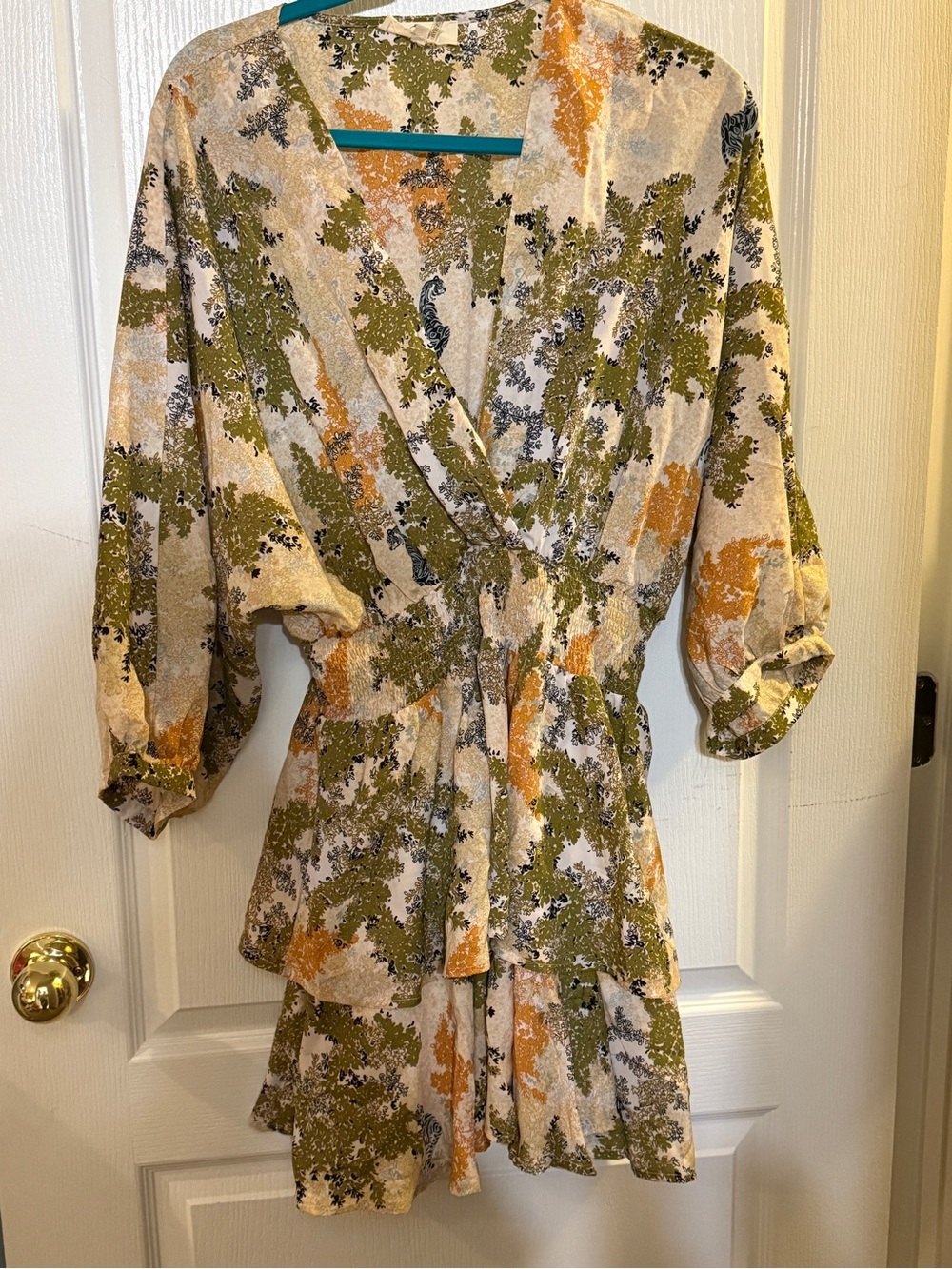 Olive & Mustard Floral Wrap Mini Dress